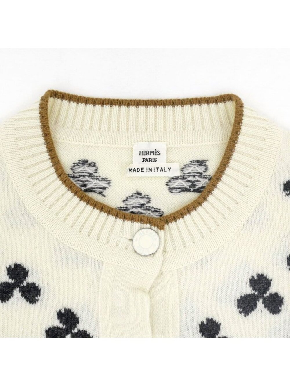 Hermes Clover Cardigan Ivory 36 Cashmere Knit Long Sleeve - Picture 3 of 10
